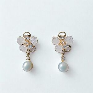 Freshwater Pearl Flower Drop Earrings in Gradient Pink Crystal, S925 Needle